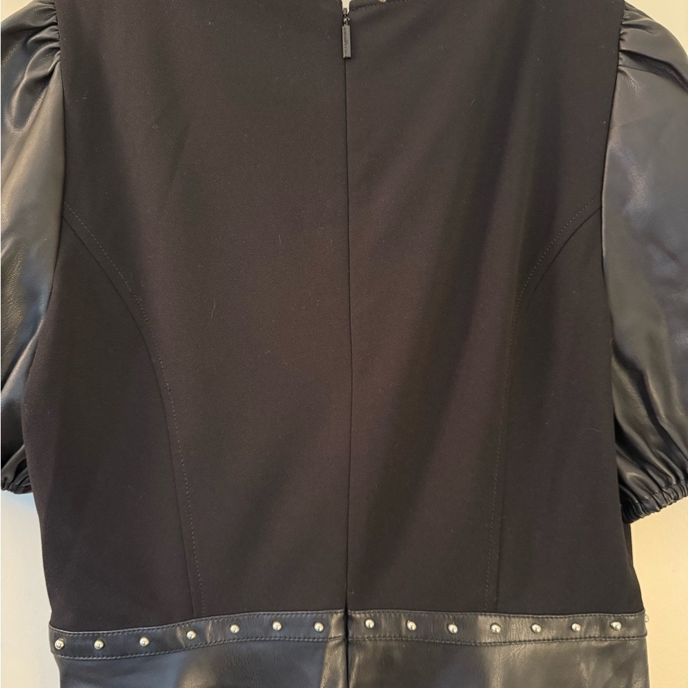 Karl Lagerfeld Black Faux Leather Midi Dress with Puff Sleeves - Picture 9 of 16